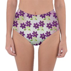 Purple Flower Reversible High-waist Bikini Bottoms