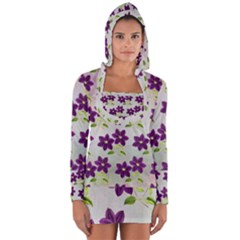 Purple Flower Long Sleeve Hooded T-shirt by Bajindul