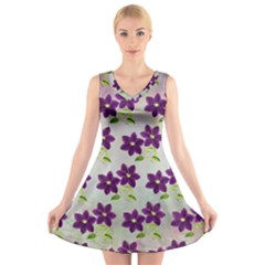 Purple Flower V-neck Sleeveless Dress