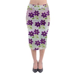 Purple Flower Midi Pencil Skirt