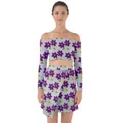 Purple Flower Off Shoulder Top With Skirt Set by Bajindul