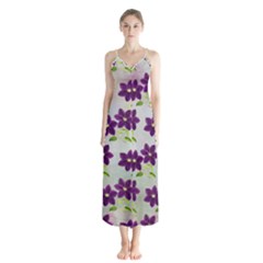 Purple Flower Button Up Chiffon Maxi Dress