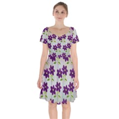 Purple Flower Short Sleeve Bardot Dress by Bajindul