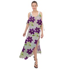 Purple Flower Maxi Chiffon Cover Up Dress