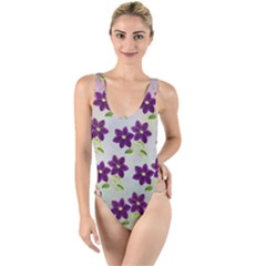 Purple Flower High Leg Strappy Swimsuit