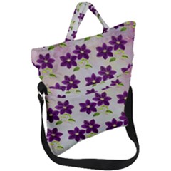 Purple Flower Fold Over Handle Tote Bag by Bajindul