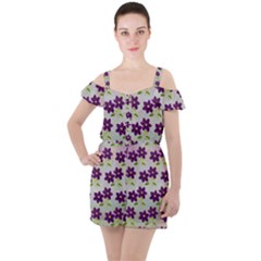 Purple Flower Ruffle Cut Out Chiffon Playsuit by Bajindul