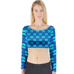 Pattern Graphic Background Image Blue Long Sleeve Crop Top by Bajindul