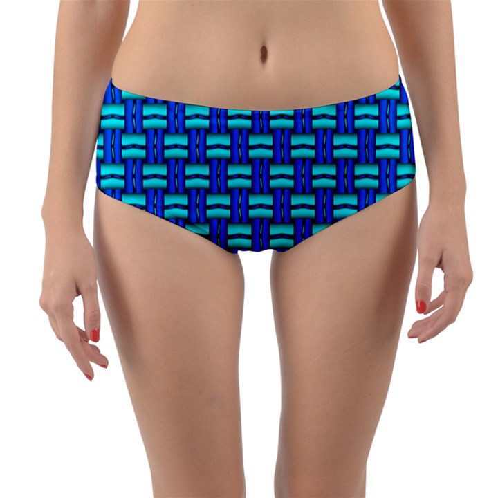 Pattern Graphic Background Image Blue Reversible Mid-Waist Bikini Bottoms