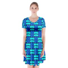 Pattern Graphic Background Image Blue Short Sleeve V-neck Flare Dress by Bajindul