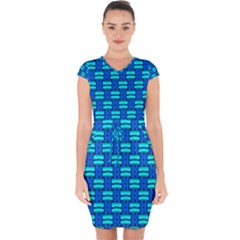 Pattern Graphic Background Image Blue Capsleeve Drawstring Dress 