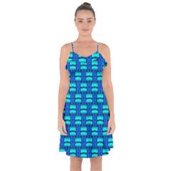 Pattern Graphic Background Image Blue Ruffle Detail Chiffon Dress