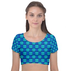 Pattern Graphic Background Image Blue Velvet Short Sleeve Crop Top  by Bajindul