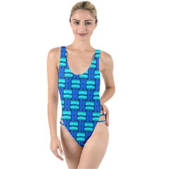 Pattern Graphic Background Image Blue High Leg Strappy Swimsuit