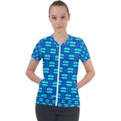 Pattern Graphic Background Image Blue Short Sleeve Zip Up Jacket