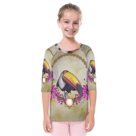 Cute Funny Coutan With Flowers Kids  Quarter Sleeve Raglan Tee by FantasyWorld7