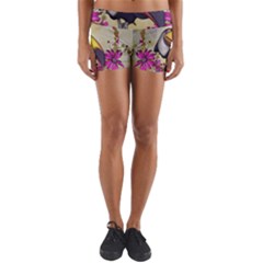 Cute Funny Coutan With Flowers Yoga Shorts by FantasyWorld7