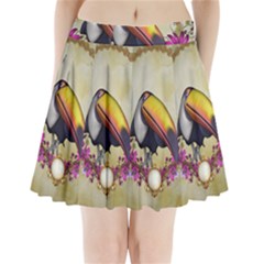 Cute Funny Coutan With Flowers Pleated Mini Skirt by FantasyWorld7