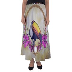 Cute Funny Coutan With Flowers Flared Maxi Skirt by FantasyWorld7