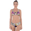 Cute Funny Coutan With Flowers Criss Cross Bikini Set View1