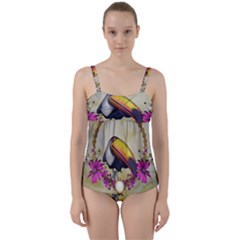 Cute Funny Coutan With Flowers Twist Front Tankini Set by FantasyWorld7