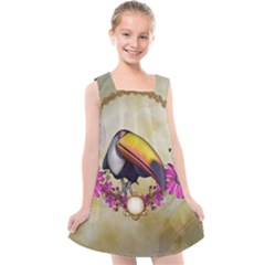 Cute Funny Coutan With Flowers Kids  Cross Back Dress by FantasyWorld7