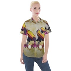 Cute Funny Coutan With Flowers Women s Short Sleeve Pocket Shirt