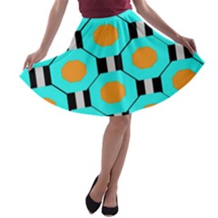 Octagon Blue 2 A-line Skater Skirt