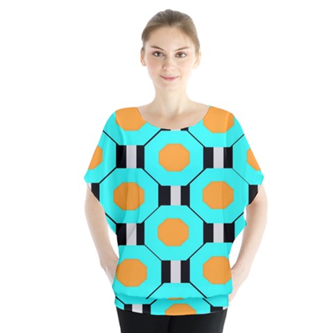 Octagon Blue 2 Batwing Chiffon Blouse by impacteesstreetwear