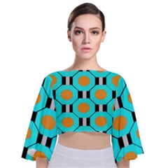 Octagon Blue 2 Tie Back Butterfly Sleeve Chiffon Top by impacteesstreetwear