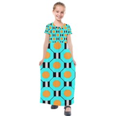 Octagon Blue 2 Kids  Short Sleeve Maxi Dress