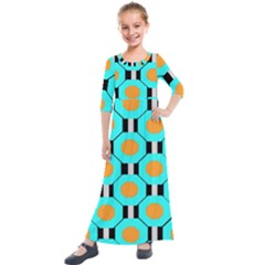 Octagon Blue 2 Kids  Quarter Sleeve Maxi Dress by impacteesstreetwear