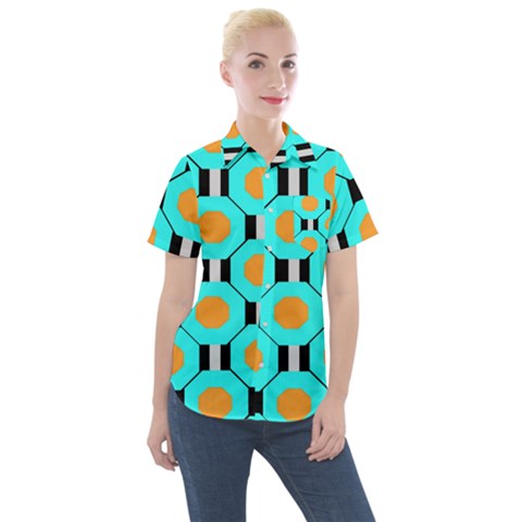 Octagon Blue 2 Women s Short Sleeve Pocket Shirt by impacteesstreetwear