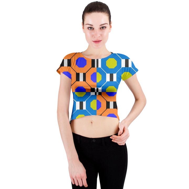 Octagon Orange Crew Neck Crop Top