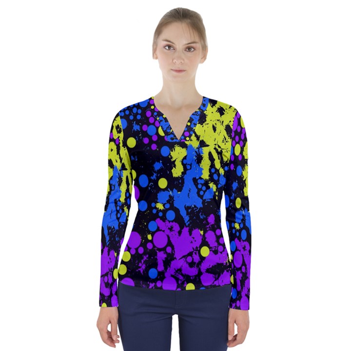 Painted Design 5 V-Neck Long Sleeve Top