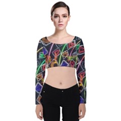 Dragon Lights Velvet Long Sleeve Crop Top by Riverwoman