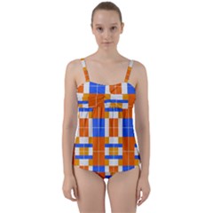 Checkered 5 Twist Front Tankini Set