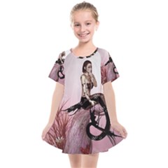 Wonderful Dark Mermaid Sitting On A Tree Kids  Smock Dress by FantasyWorld7