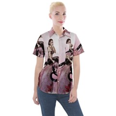 Wonderful Dark Mermaid Sitting On A Tree Women s Short Sleeve Pocket Shirt