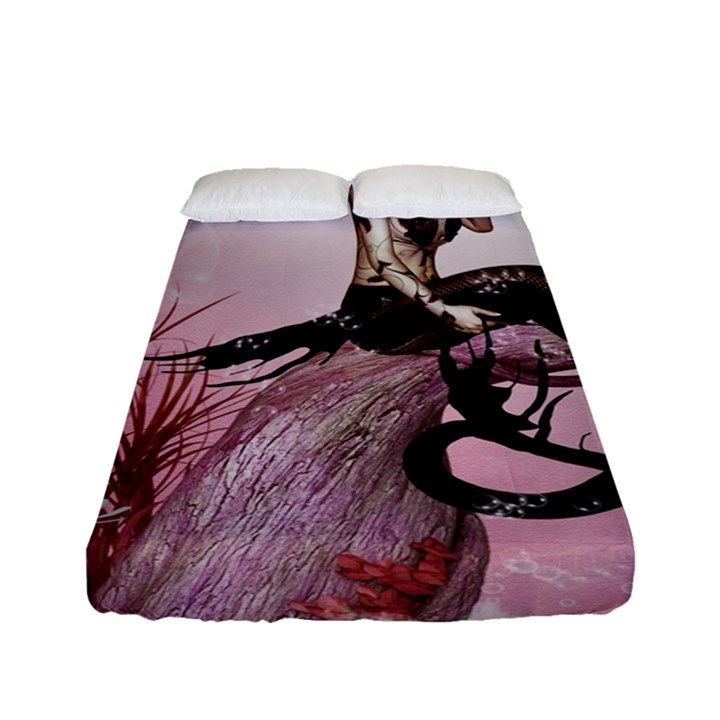 Wonderful Dark Mermaid Sitting On A Tree Fitted Sheet (Full/ Double Size)