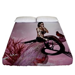 Wonderful Dark Mermaid Sitting On A Tree Fitted Sheet (california King Size) by FantasyWorld7