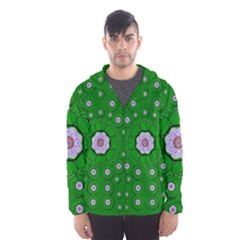 Stars Of Bleeding Hearts In Green Men s Hooded Windbreaker