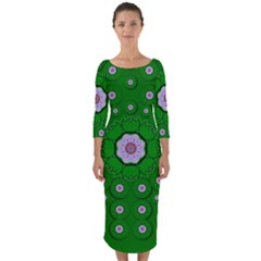 Stars Of Bleeding Hearts In Green Quarter Sleeve Midi Bodycon Dress by pepitasart