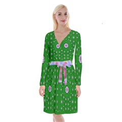 Stars Of Bleeding Hearts In Green Long Sleeve Velvet Front Wrap Dress by pepitasart