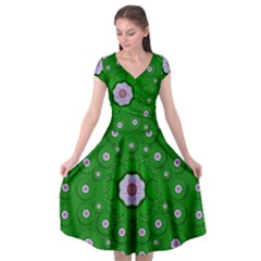 Stars Of Bleeding Hearts In Green Cap Sleeve Wrap Front Dress by pepitasart