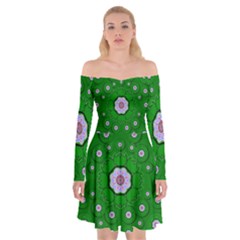 Stars Of Bleeding Hearts In Green Off Shoulder Skater Dress