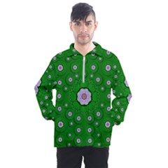 Stars Of Bleeding Hearts In Green Men s Half Zip Pullover