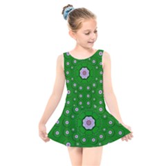 Stars Of Bleeding Hearts In Green Kids  Skater Dress Swimsuit