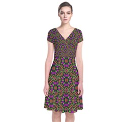 Paradise Flower In The Jungle Short Sleeve Front Wrap Dress by pepitasart