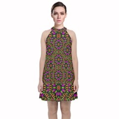 Paradise Flower In The Jungle Velvet Halter Neckline Dress  by pepitasart